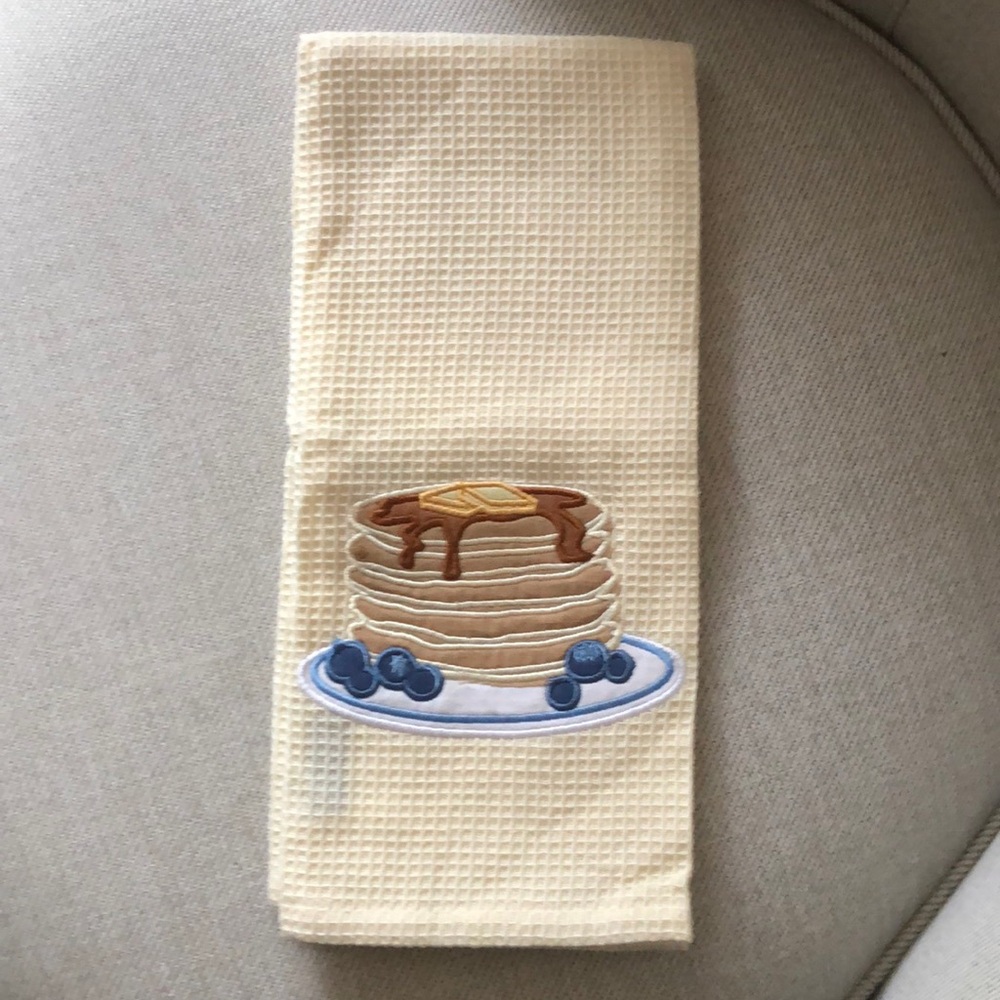 NWOT Stonewear kitchen Waffle tea towel design Blueberry Pancake Embroidery.